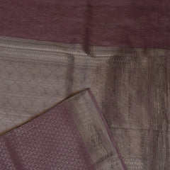 Mauve Benares Linen Silk Saree with Silver Jari Border