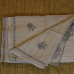 Elegant Cream Cotton Saree with Granite Gray Floral Patterns