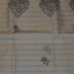 Elegant Cream Cotton Saree with Granite Gray Floral Patterns