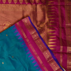 Ilkal Gadwal Silk Radium Blue Pink Boarder with Blouse