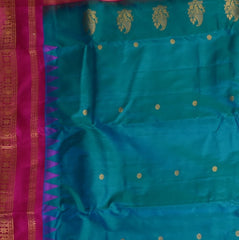 Ilkal Gadwal Silk Radium Blue Pink Boarder with Blouse