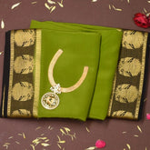 Mysore Crepe Silk Olive Green Saree