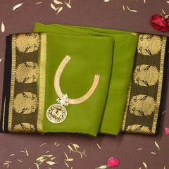 Mysore Crepe Silk Olive Green Saree