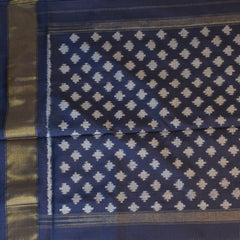 Pochampally Ikkat Ivory and Jade Green Saree with Gold Zari Border and Blouse