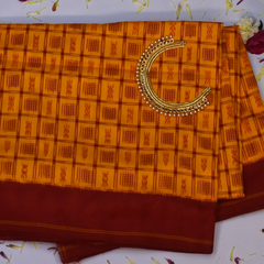 Pochampally Ikkat Yellow Saree with Checks, Red Border, and Blouse