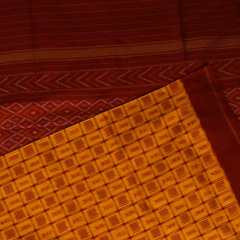 Pochampally Ikkat Yellow Saree with Checks, Red Border, and Blouse