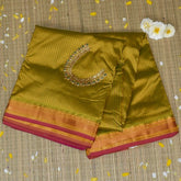 Ilkal Pure Silk Lime Green Saree With Zari Border