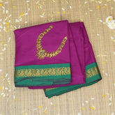 Ilkal Silk Coton Dark Pink Saree With Green Border