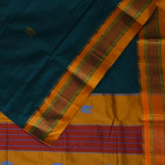 Ilkal Silk Cotton Dark Green Saree With Mustard Border