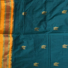 Ilkal Silk Cotton Dark Green Saree With Mustard Border
