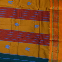 Ilkal Silk Cotton Dark Green Saree With Mustard Border