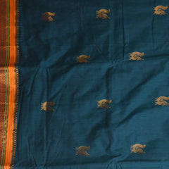 Ilkal Silk Cotton Dark Green Saree With Mustard Border