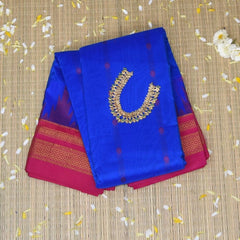 Ilkal Silk Cotton Electric Blue Withpink Border