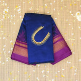 Ilkal Silk Cotton Dark Blue Saree With Magenta Border