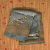 Sky Blue Benares Linen Silk Saree with Jari Border