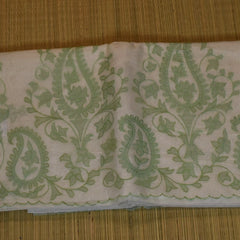 Chic Cream Cotton Saree with Olive Leaf-Inspired Floral Art