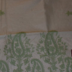 Chic Cream Cotton Saree with Olive Leaf-Inspired Floral Art