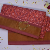 Pochampally Ikkat Peach Saree with Dark Maroon Motif, Zari Border, and Blouse