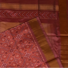 Pochampally Ikkat Peach Saree with Dark Maroon Motif, Zari Border, and Blouse