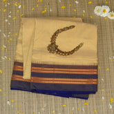 Ilkal Silk Cotton Magnolia Saree With Blue Grey Border