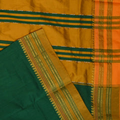 Ilkal Silk Cotton Dark Green Saree With Yellow Border