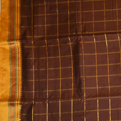 Ilkal Silk Cotton Brown Saree With Yellow Border