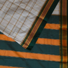 Ilkal Silk Cotton White Saree With Green Border