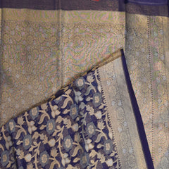 Benarasi cora cotton tissue saree navy blue saree with jari work