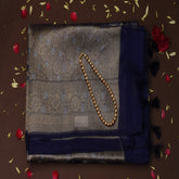 Benarasi cora cotton tissue saree navy blue saree with jari work