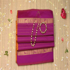 semi cotton pink saree gold jari boarder