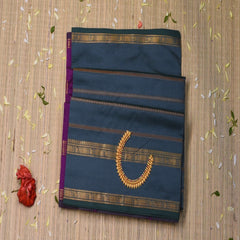 Silk Cotton Gray saree with Jari Boarder