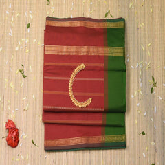 Semi cotton Red saree with gap boarder