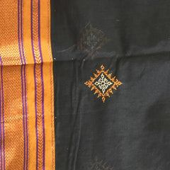 Ilkal Coton Silk Kasuti Dark Green Sasree With Mustard Border