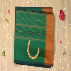 Semi cotton deep green saree with blouse