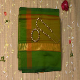 semi cotton short green saree with green boarder