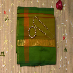 semi cotton short green saree with green boarder