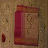 Semi Cotton Cream saree with baby pink boarder