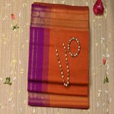 Semi Cotton Orange saree with Jari boarder
