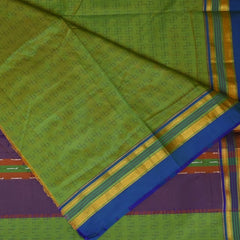 Ilkal Cotton Silk Green Shot Color Blue Border