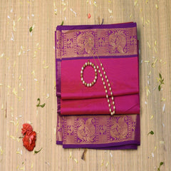 semi cotton pink saree with purple boarder