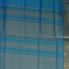 Silk cotton pista green saree with blue boarder