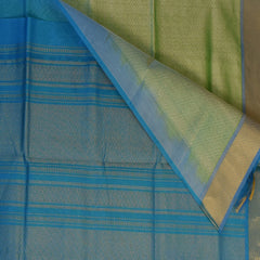 Silk cotton pista green saree with blue boarder