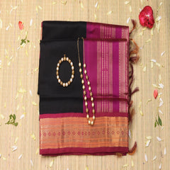 Silk cotton black saree with jari boarder