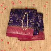 Midnight Blue Benares Monga Silk Saree with Pink Zari Border
