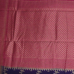 Midnight Blue Benares Monga Silk Saree with Pink Zari Border
