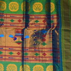 Ilkal Gadwal Silk Paithani Pallu Rama Green Jari Boarder with Blouse