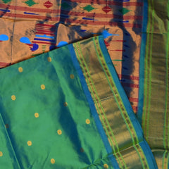 Ilkal Gadwal Silk Paithani Pallu Rama Green Jari Boarder with Blouse