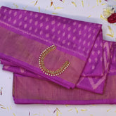 Pochampally Ikkat Purple Saree with Gold Zari Border and Blouse