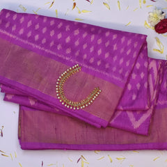 Pochampally Ikkat Purple Saree with Gold Zari Border and Blouse