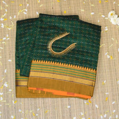 Ilkal Cotton Silk Green Saree With Mustard Border